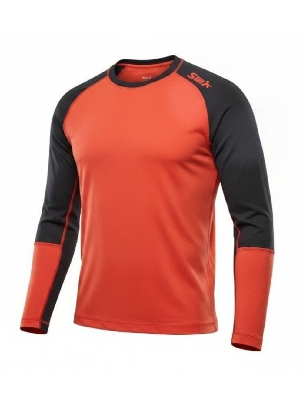 Swix Tista Men's M Medium Crew Neck Mid Layer Top Orange Grey Polyester Spandex